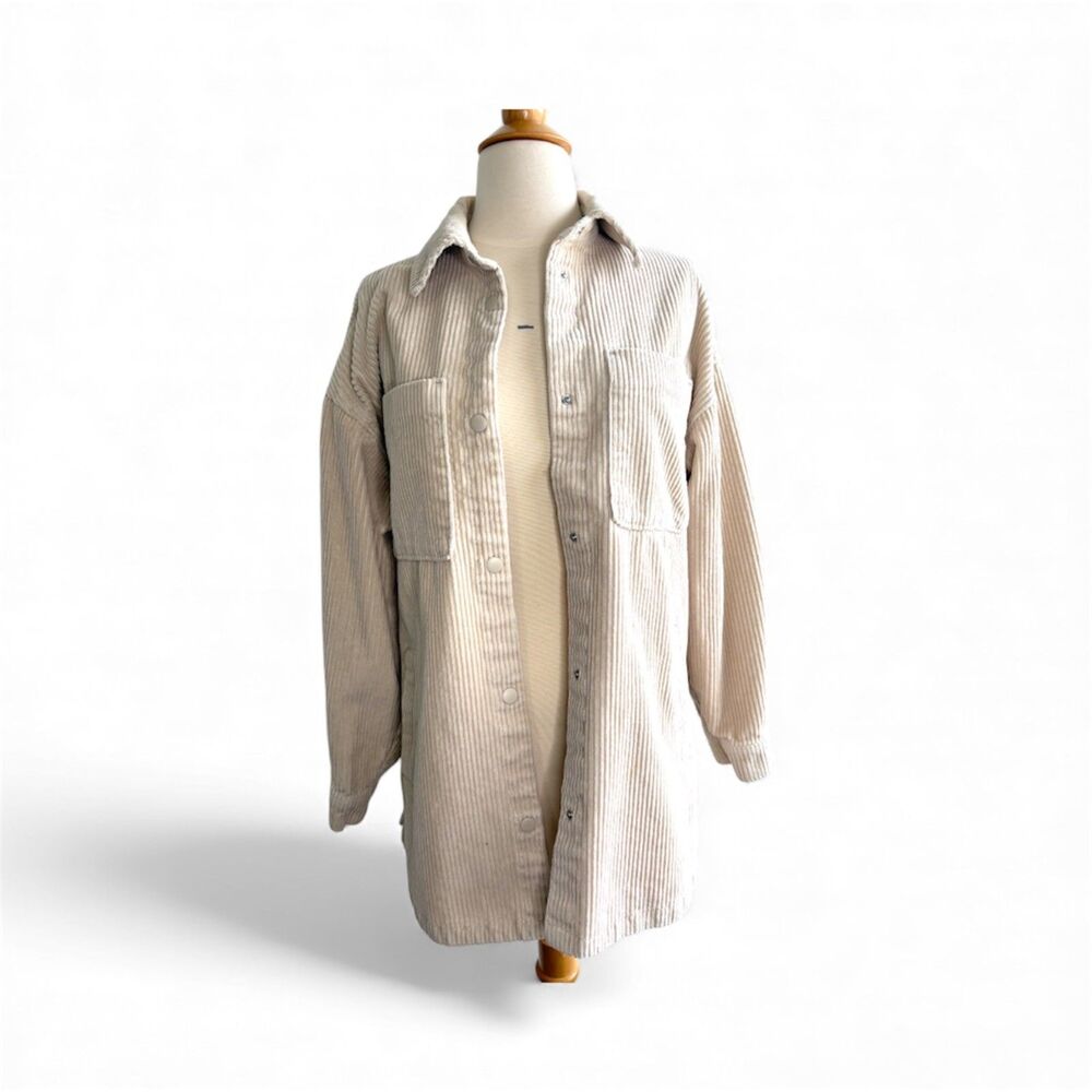 Divided Corduroy Shacket Oversized XS Cream White